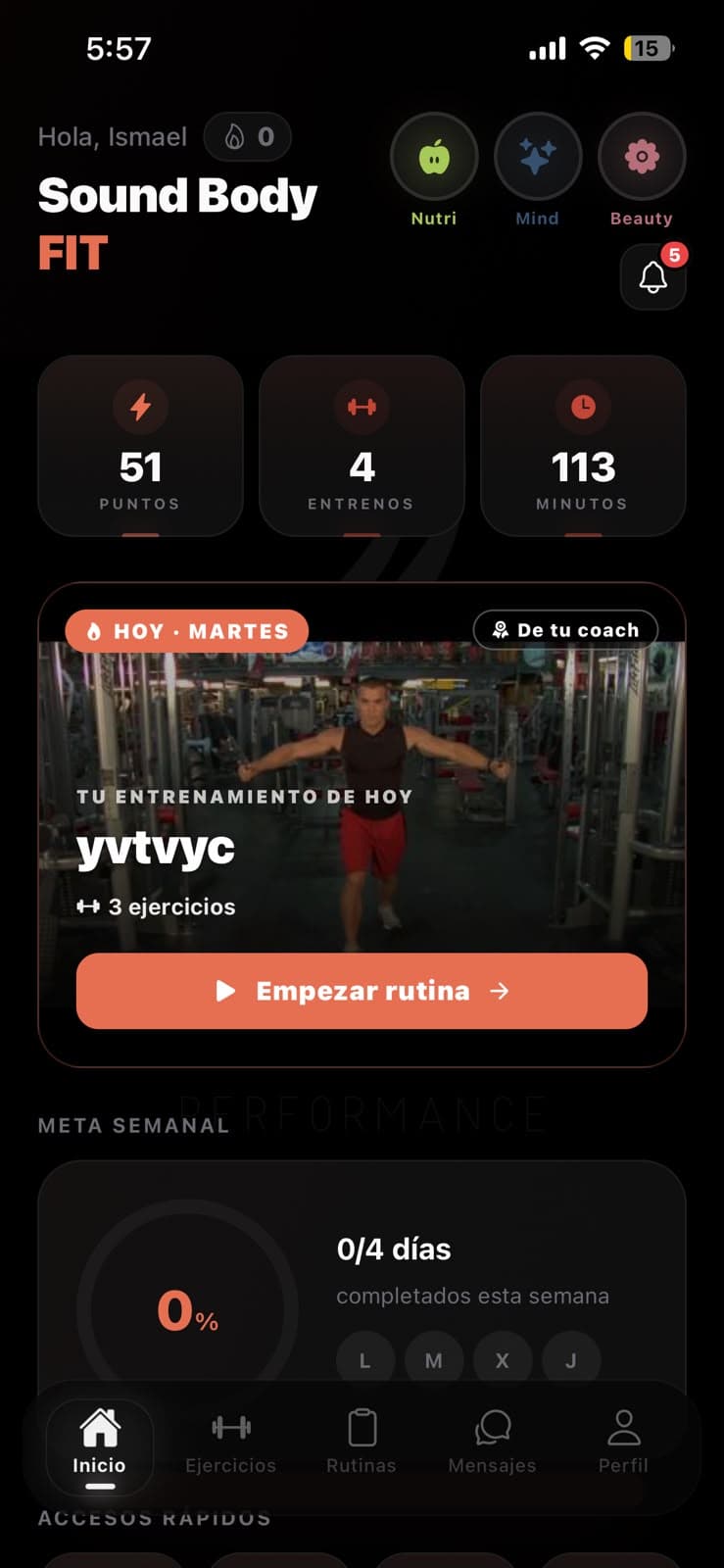 Pantalla de inicio de la app Sound Body